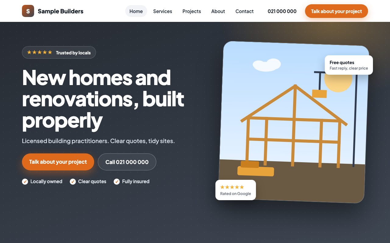 Sample builder website design