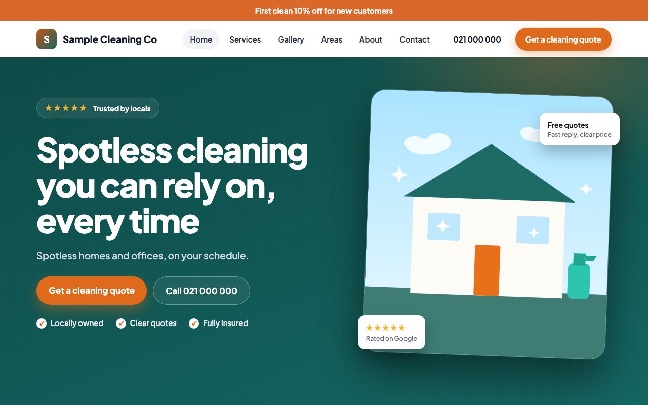 Sample cleaning company website design