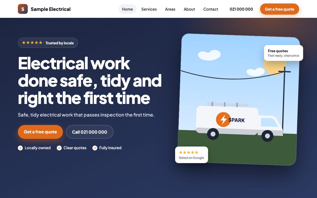 Sample electrician website design