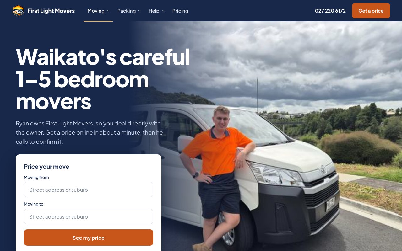 The First Light Movers website home page