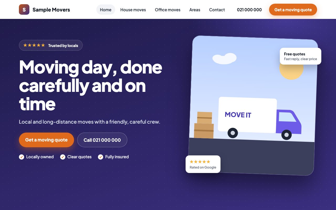 Sample moving company website design